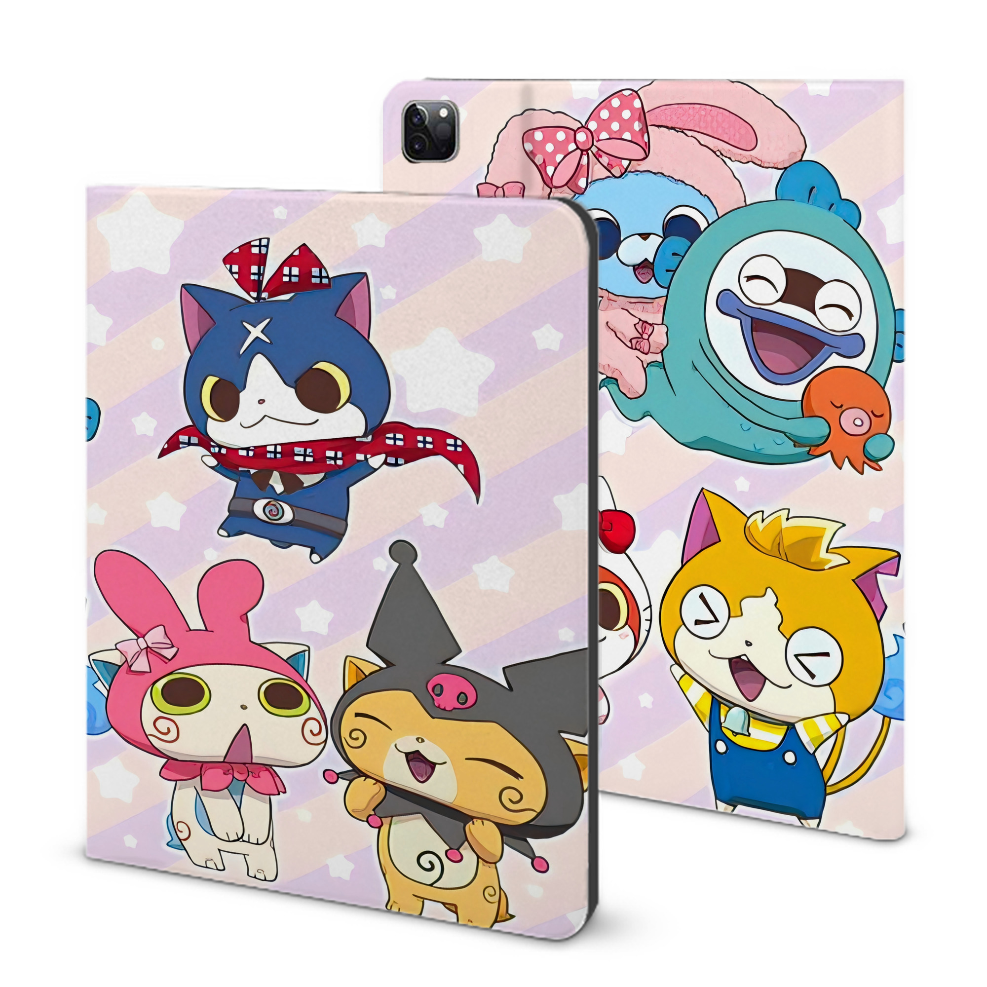 （画像用） 妖怪ウォッチ Yo-kai Watch IPad ケース ブック型 PUレザー TPU 耐衝撃 軽量 薄型 ペン収納なし 全面保護 IPad 各モデル対応